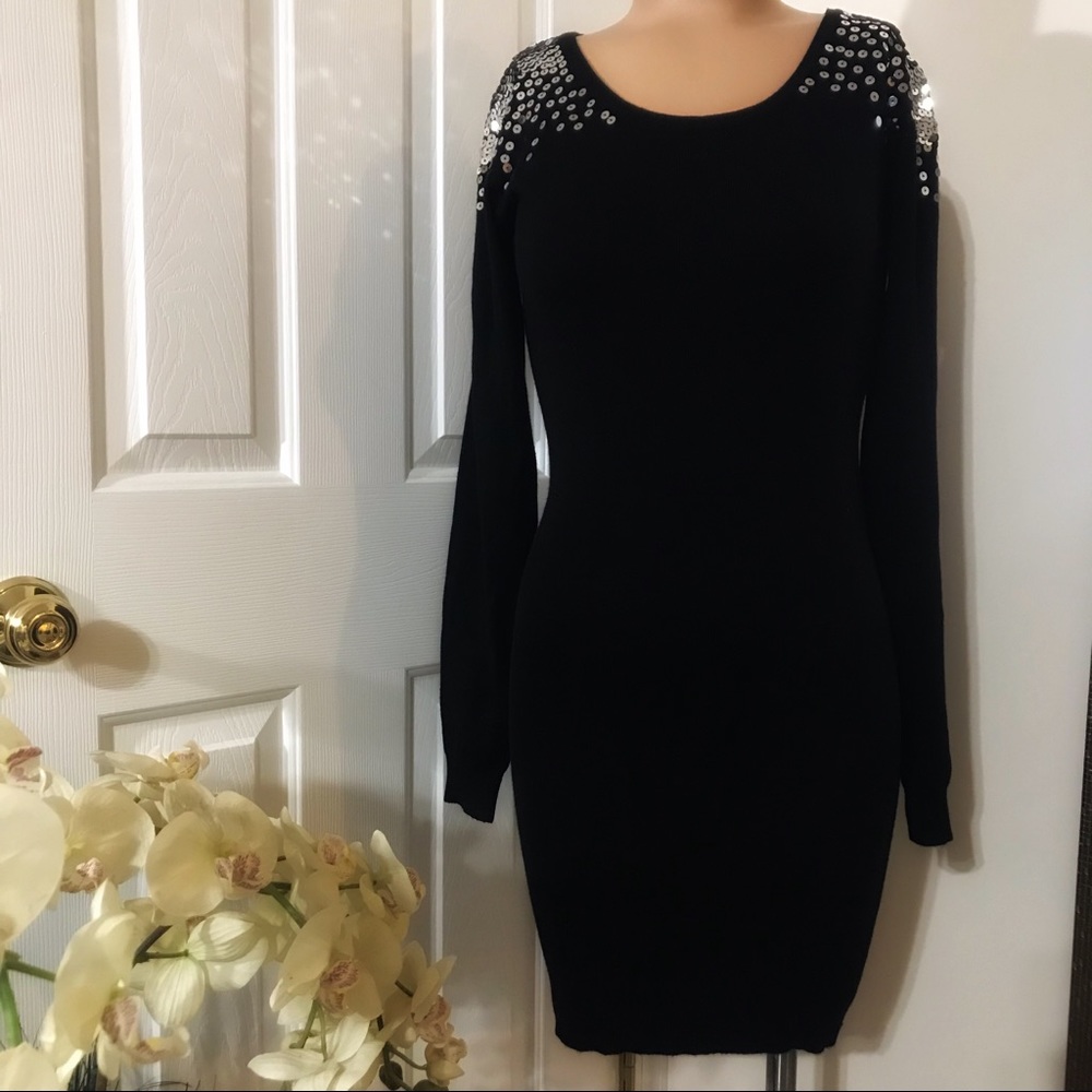 Say What? Black Silver Sequined Sweater Dress